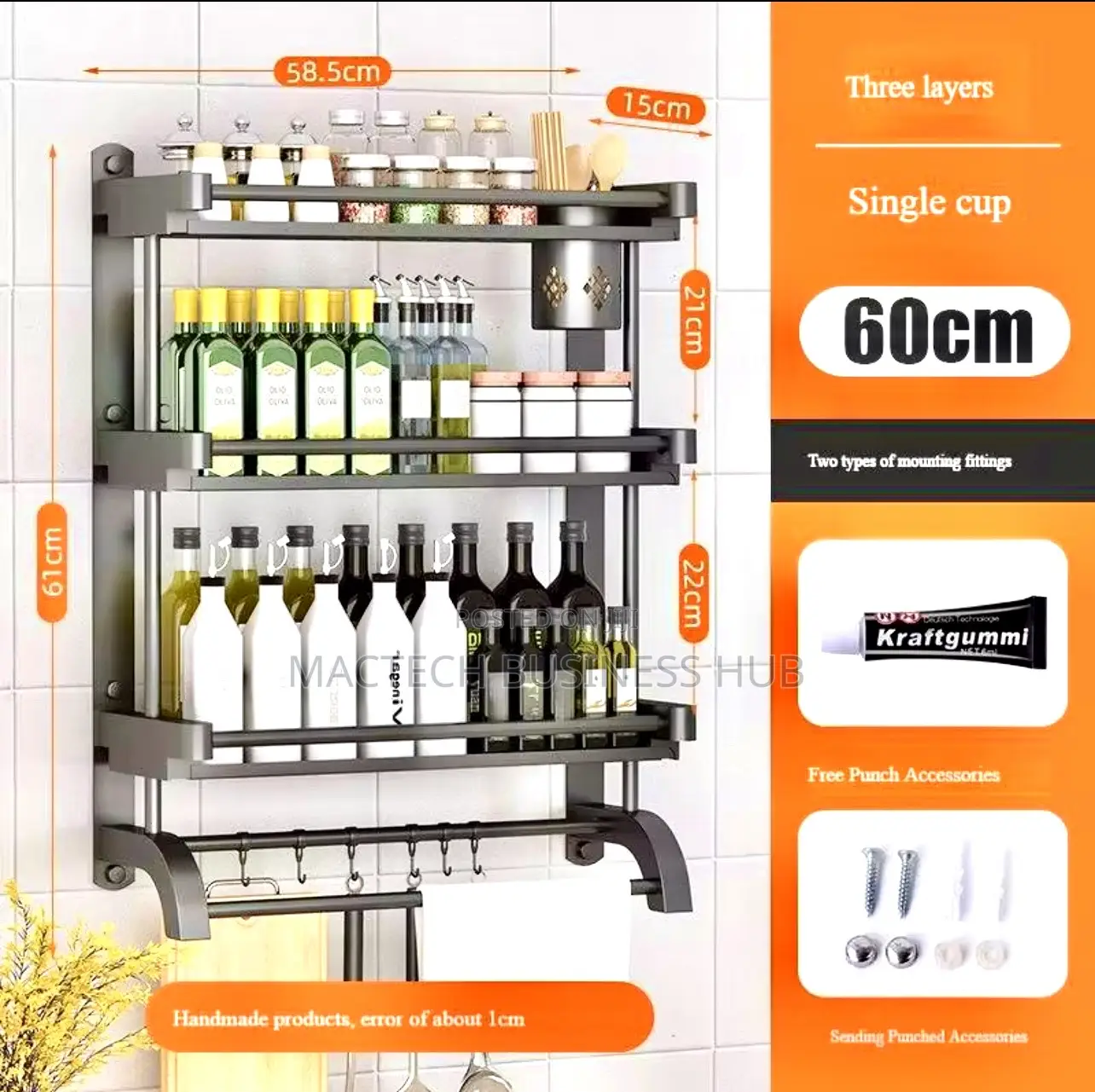 Three Tiered Wall Mounted Bathroom Shelving