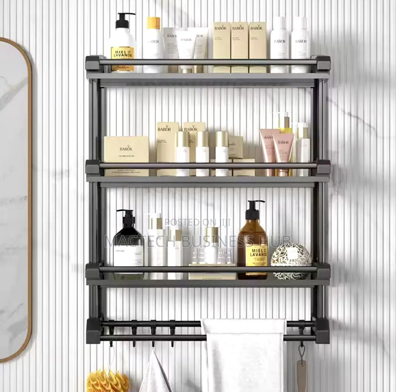 Three Tiered Wall Mounted Bathroom Shelving