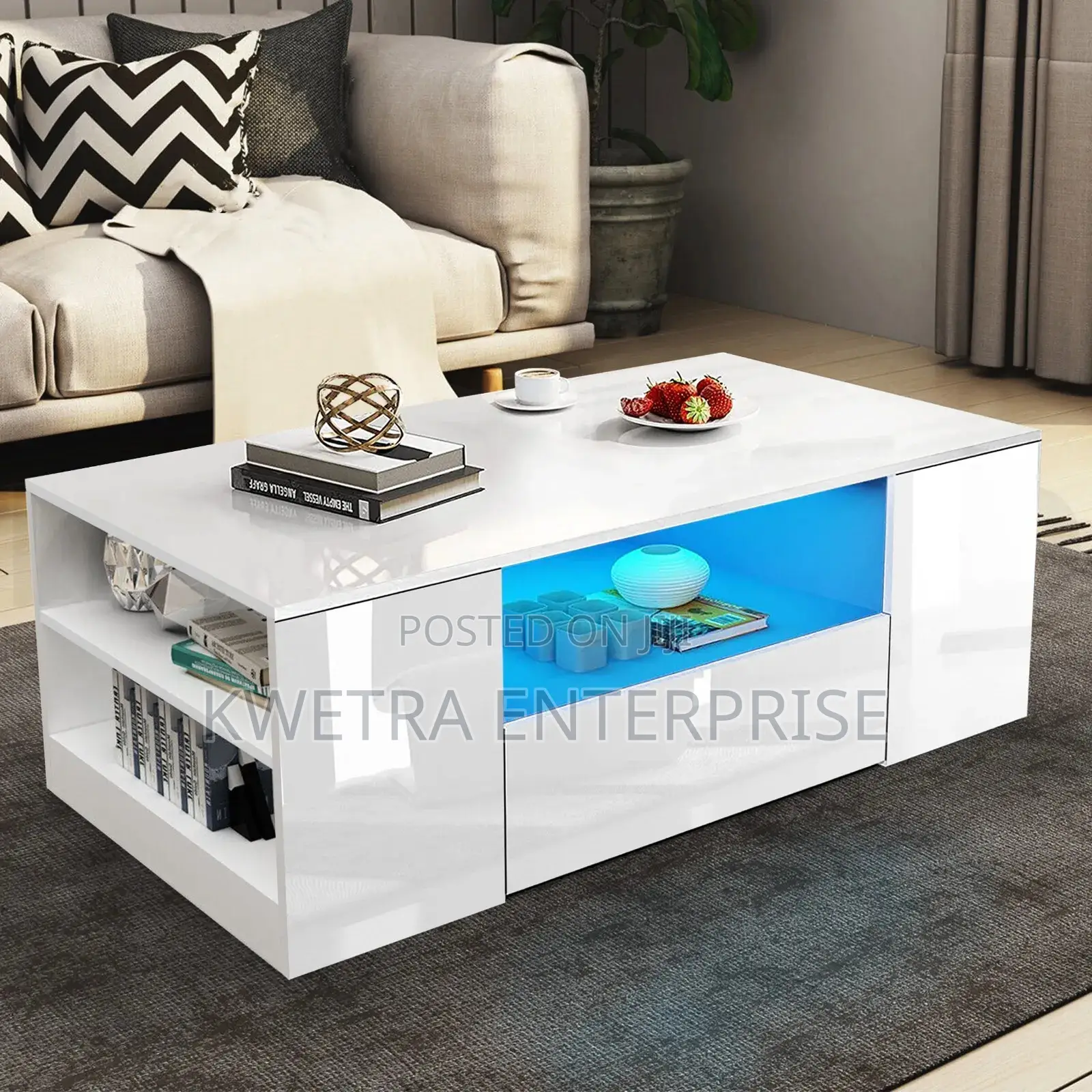 LED Center Table Wooden - White