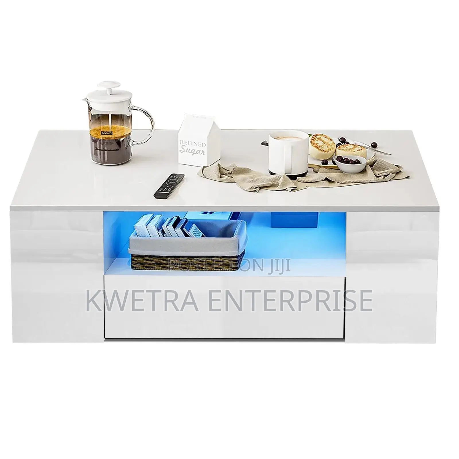 LED Center Table Wooden - White