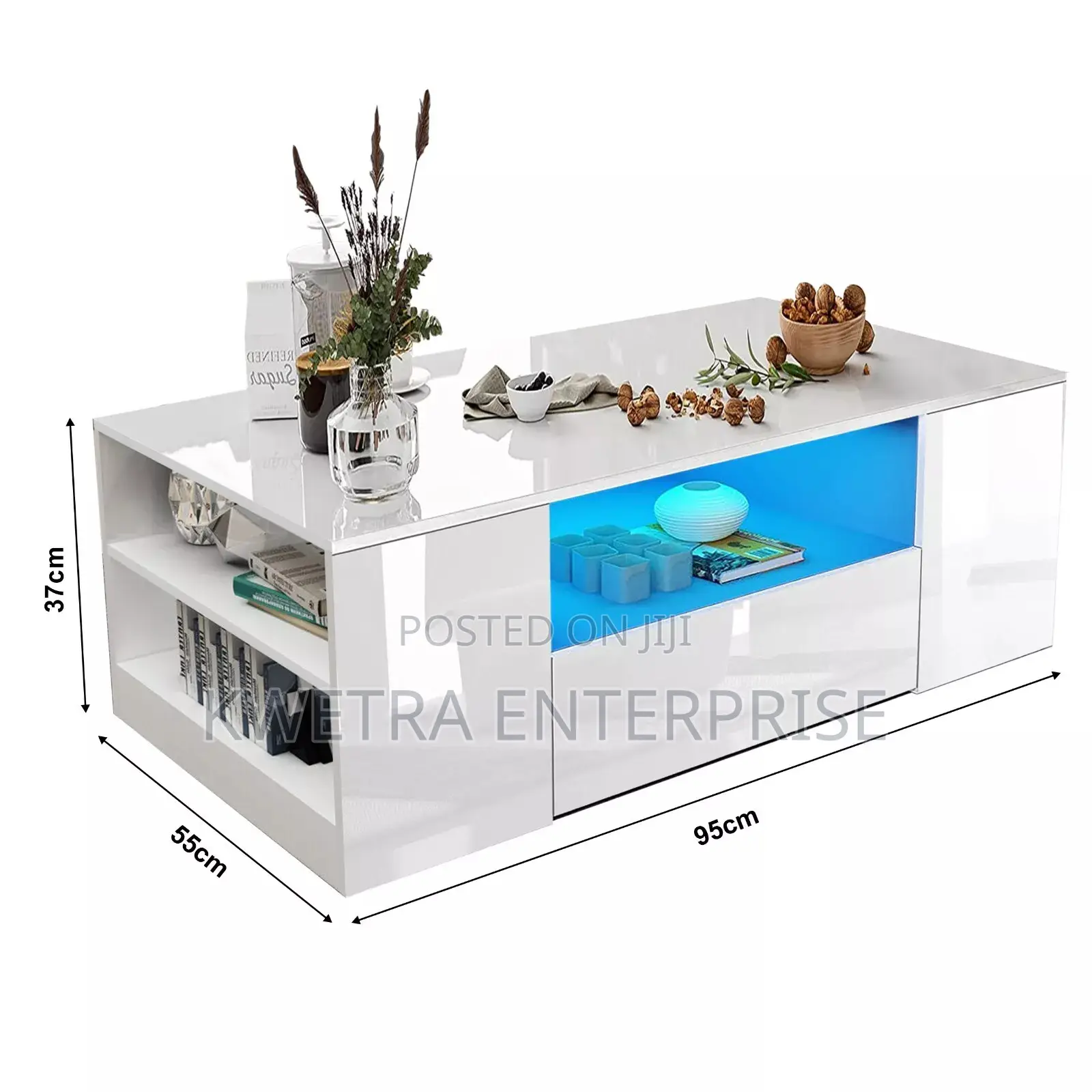 LED Center Table Wooden - White