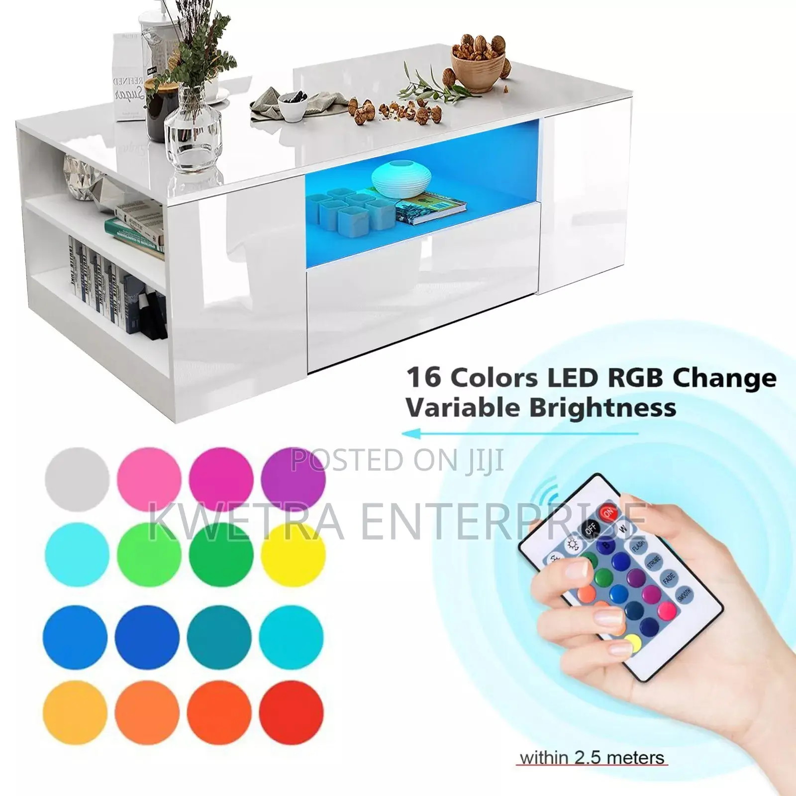 LED Center Table Wooden - White