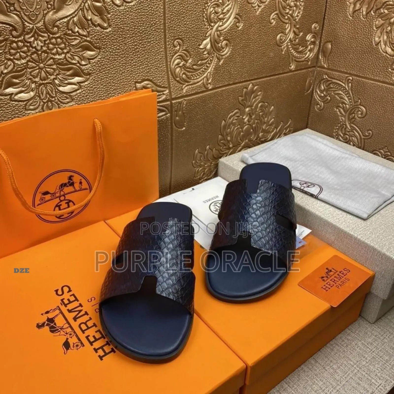Hermes Luxe Leather Slides For Gentlemen