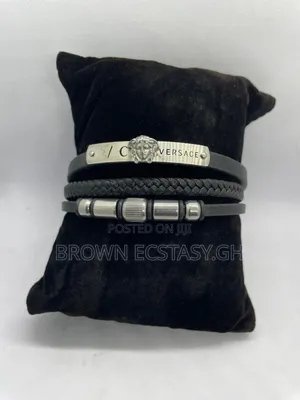 Versace Silver and Leather Bracelet