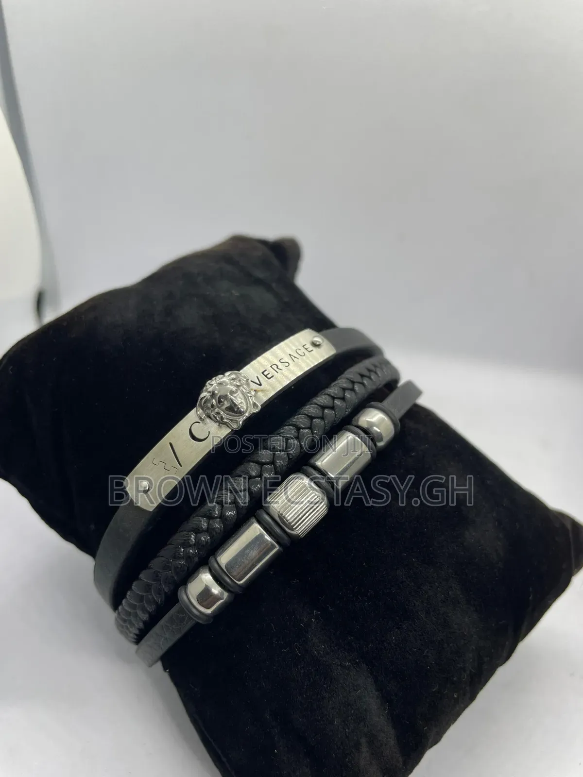 Versace Silver and Leather Bracelet