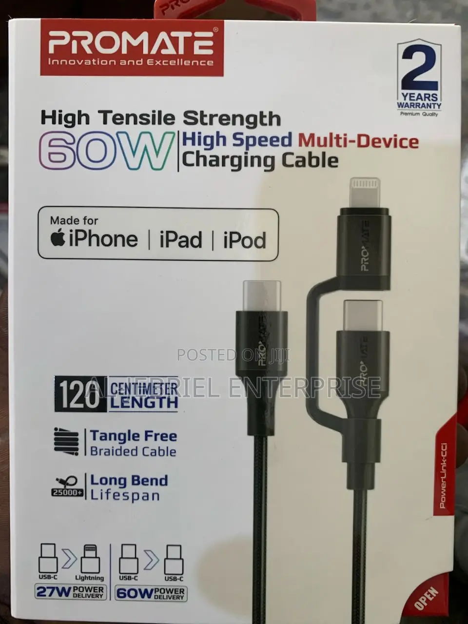 Promate 2-in-1 Mfi USB-C to USB-C and Lightning 60w Cable