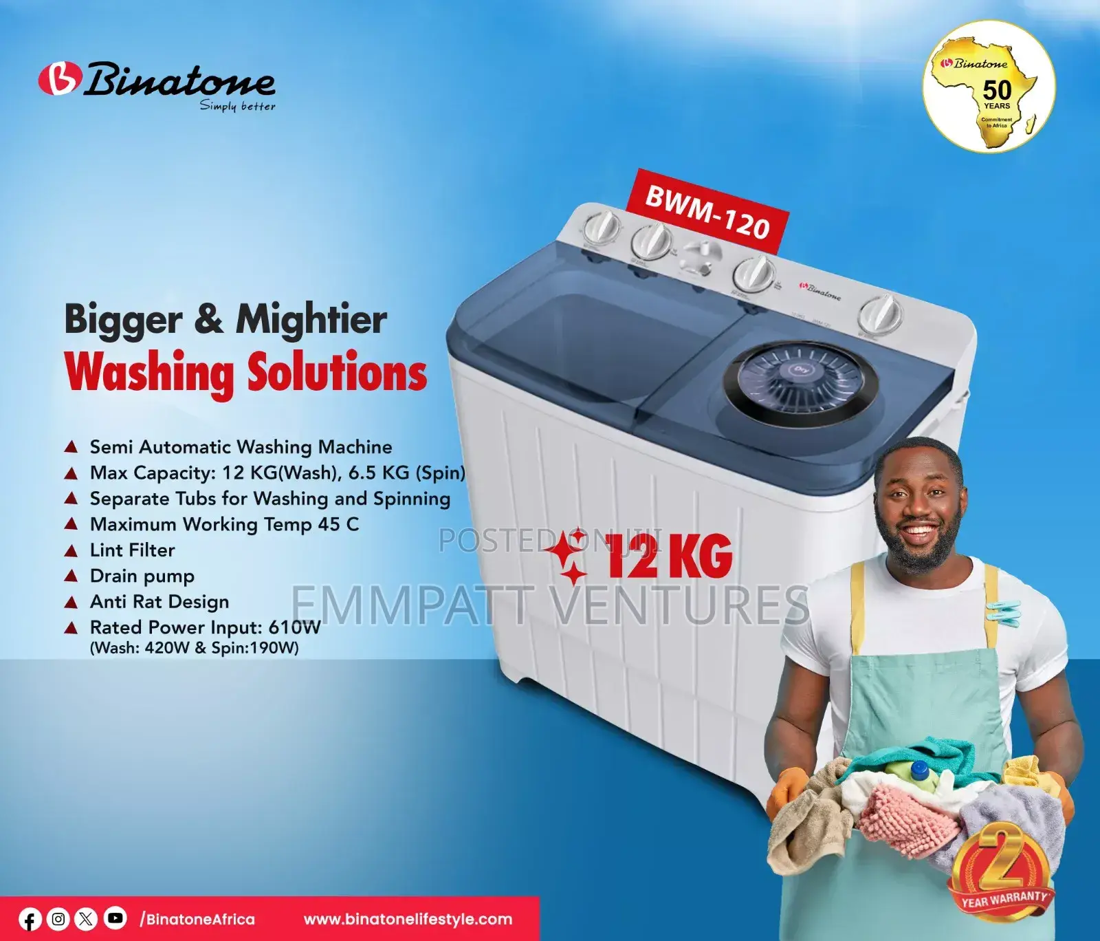12 Kg Binatone Twin Tub