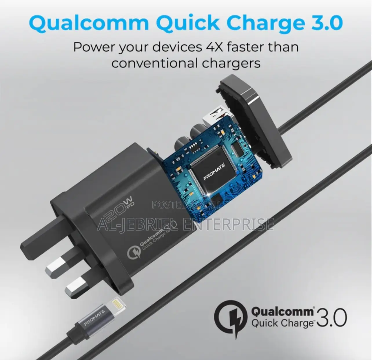 Ultra-Fast Charge Promate 20w Wall Charger+ Lighting Cable
