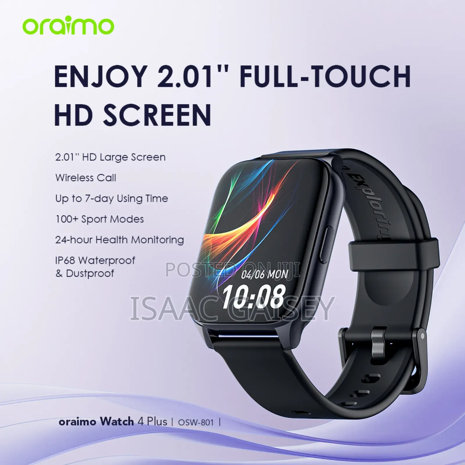 Oraimo Watch 4 Plus, 2.01" Full-touch HD Screen