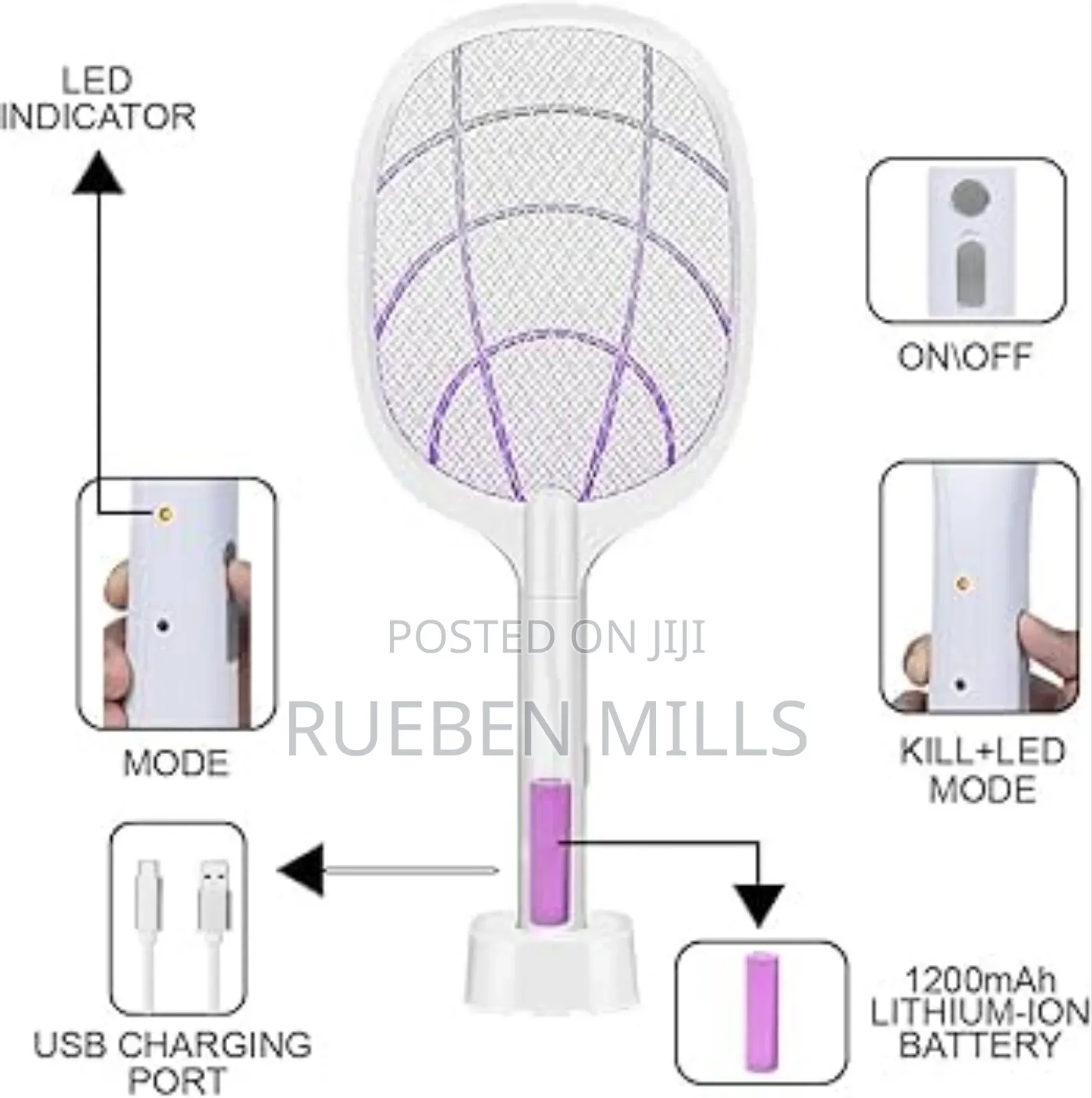 2 In 1 Rechargeable Electric Mosquito Killer Swatter Bat
