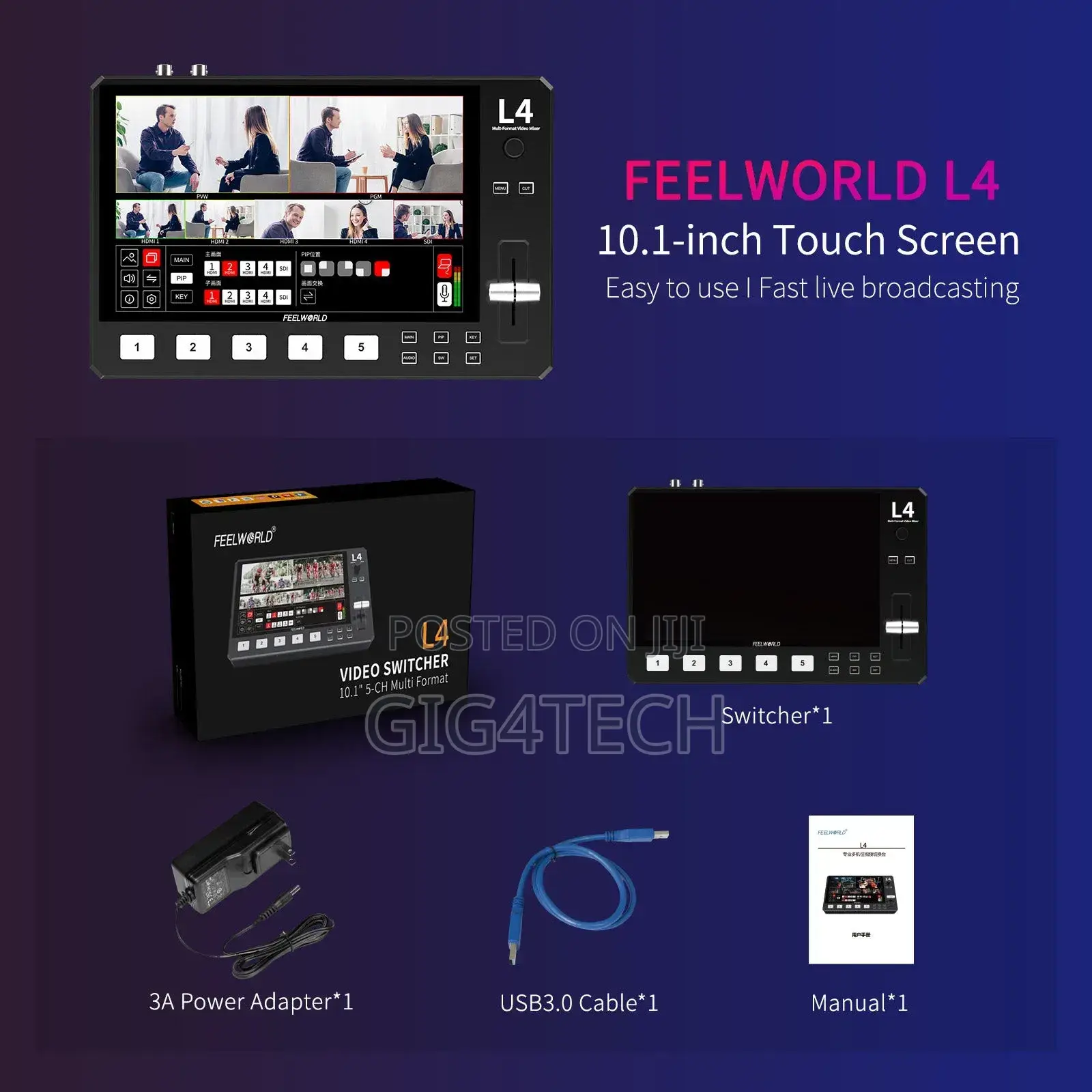 Feelworld L4 Multi-camera Video Mixer Switcher 10.1" Screen