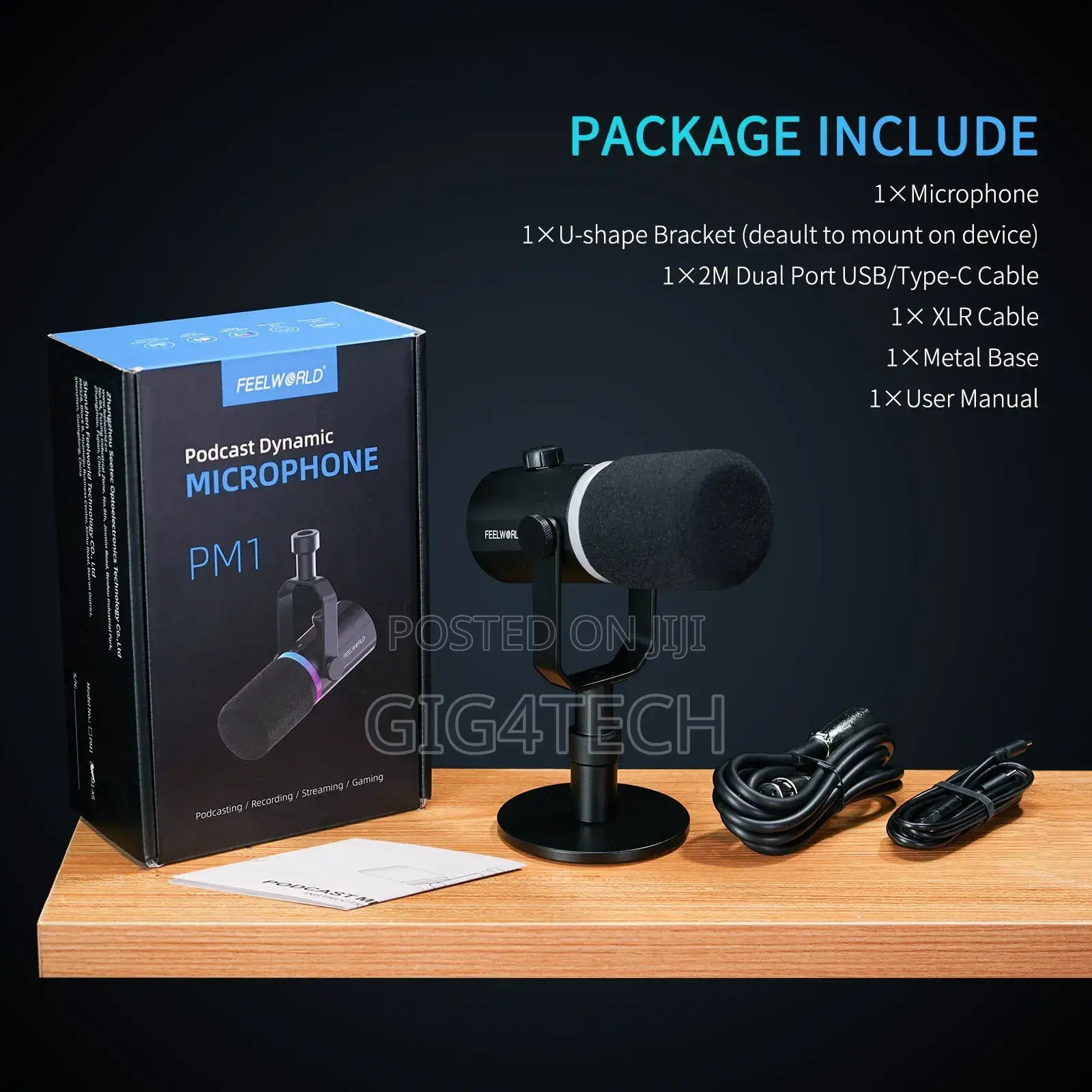Feelworld Pm1-Xs XLR Usb Podcast Microphone With Stand