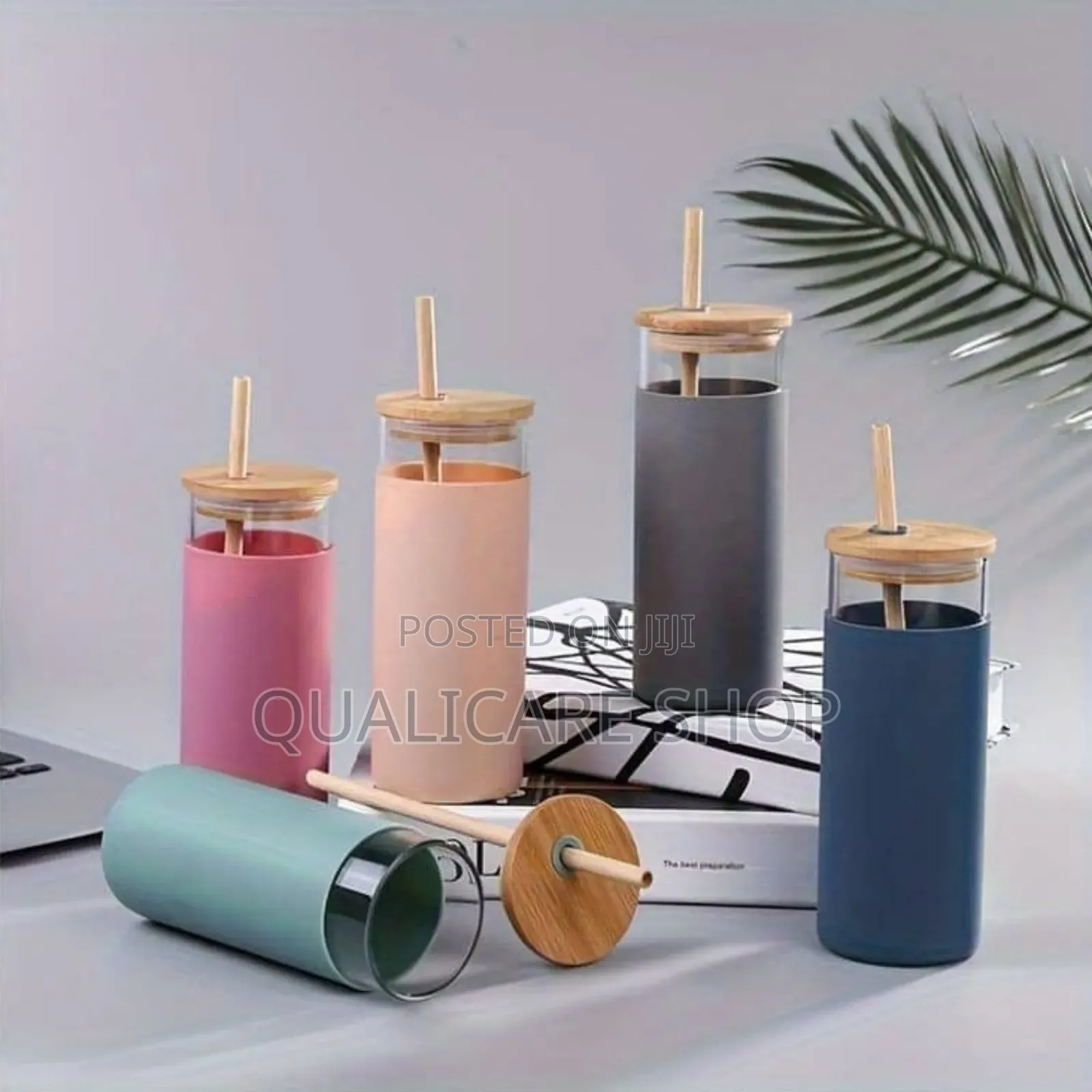 500ml Glass Cup With Bamboo Cover, Straw and Silicon Sleeve