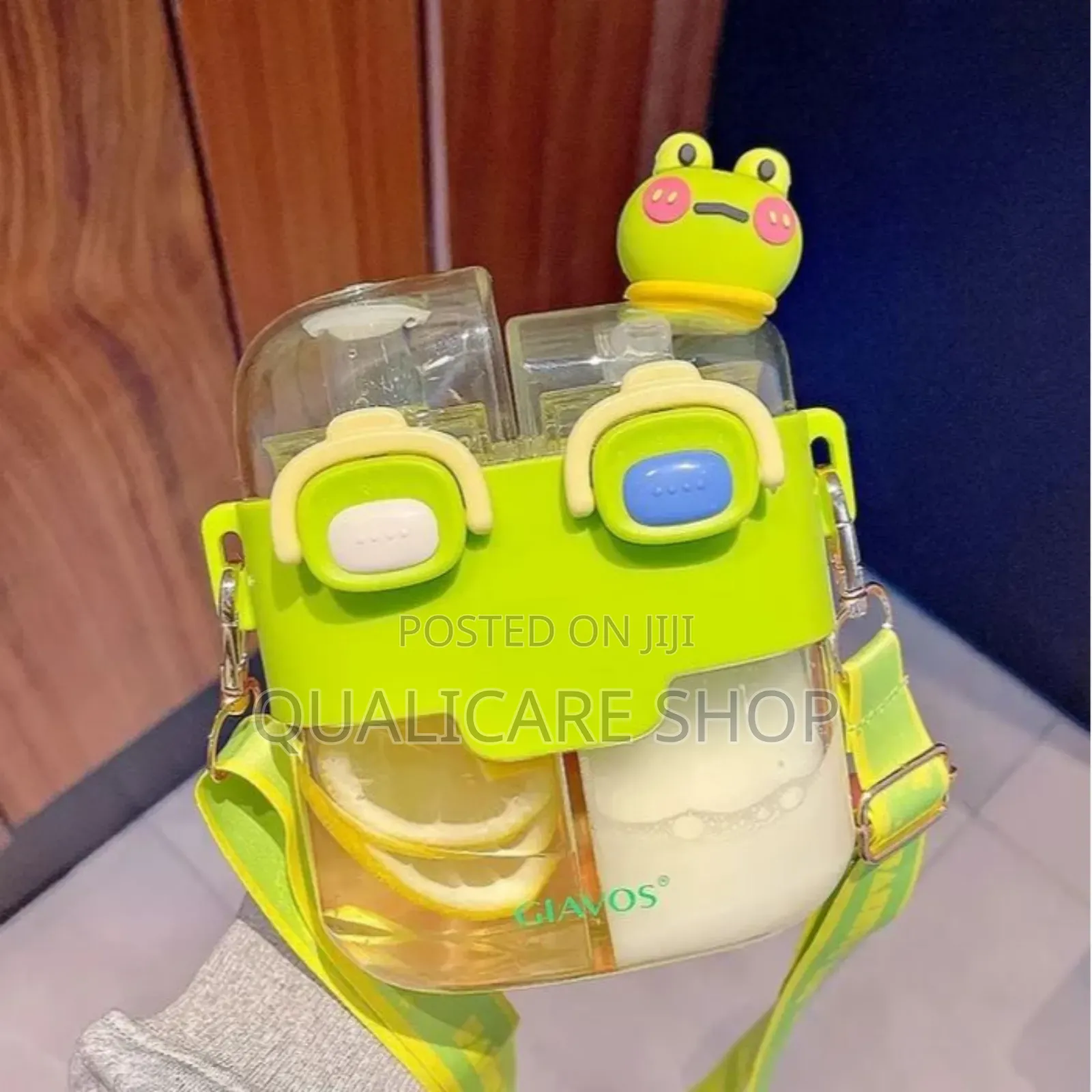 Cartoon Double Container Water Bottle With Straw