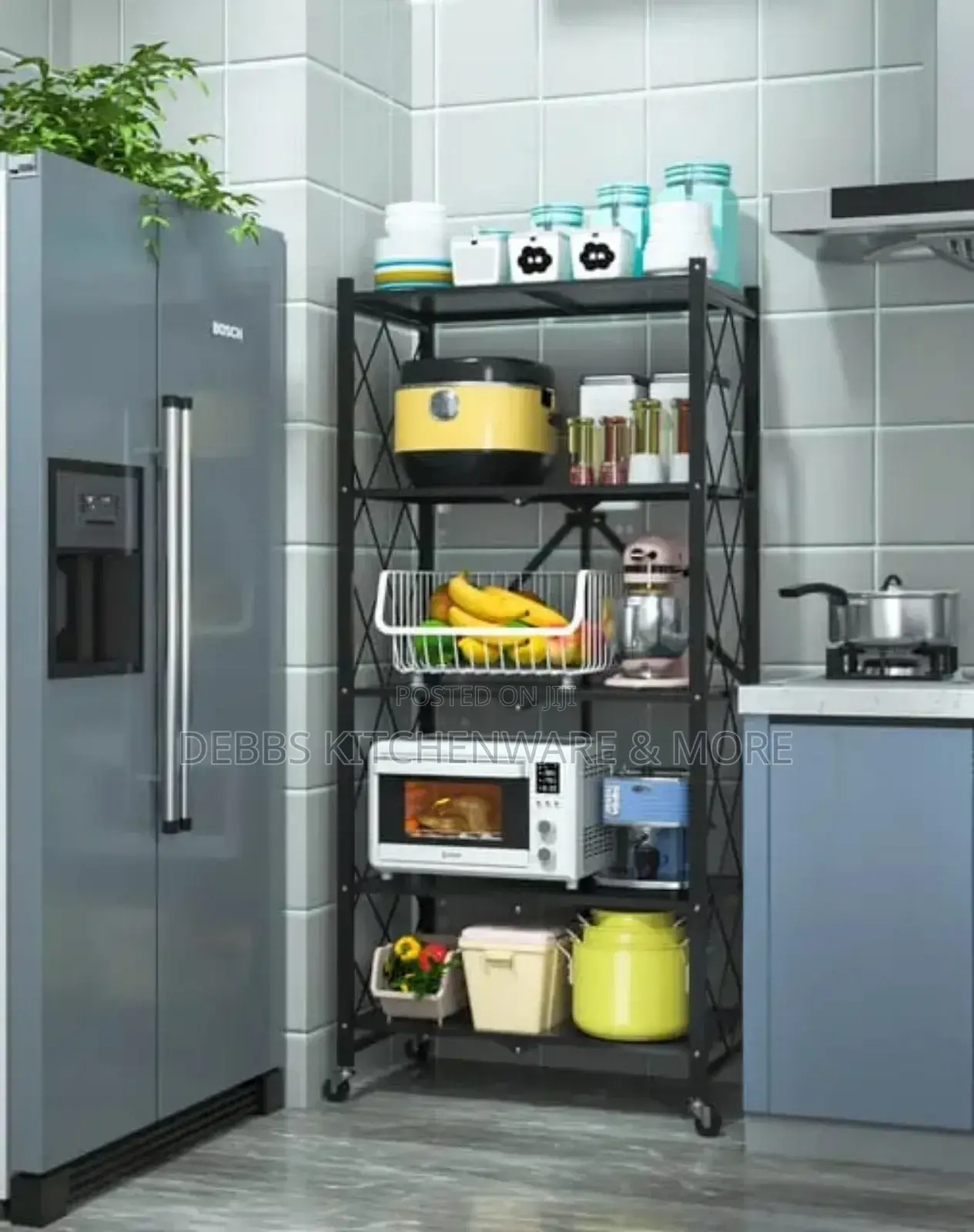 5-tier Foldable Metal Shelf Storage Rack - Black