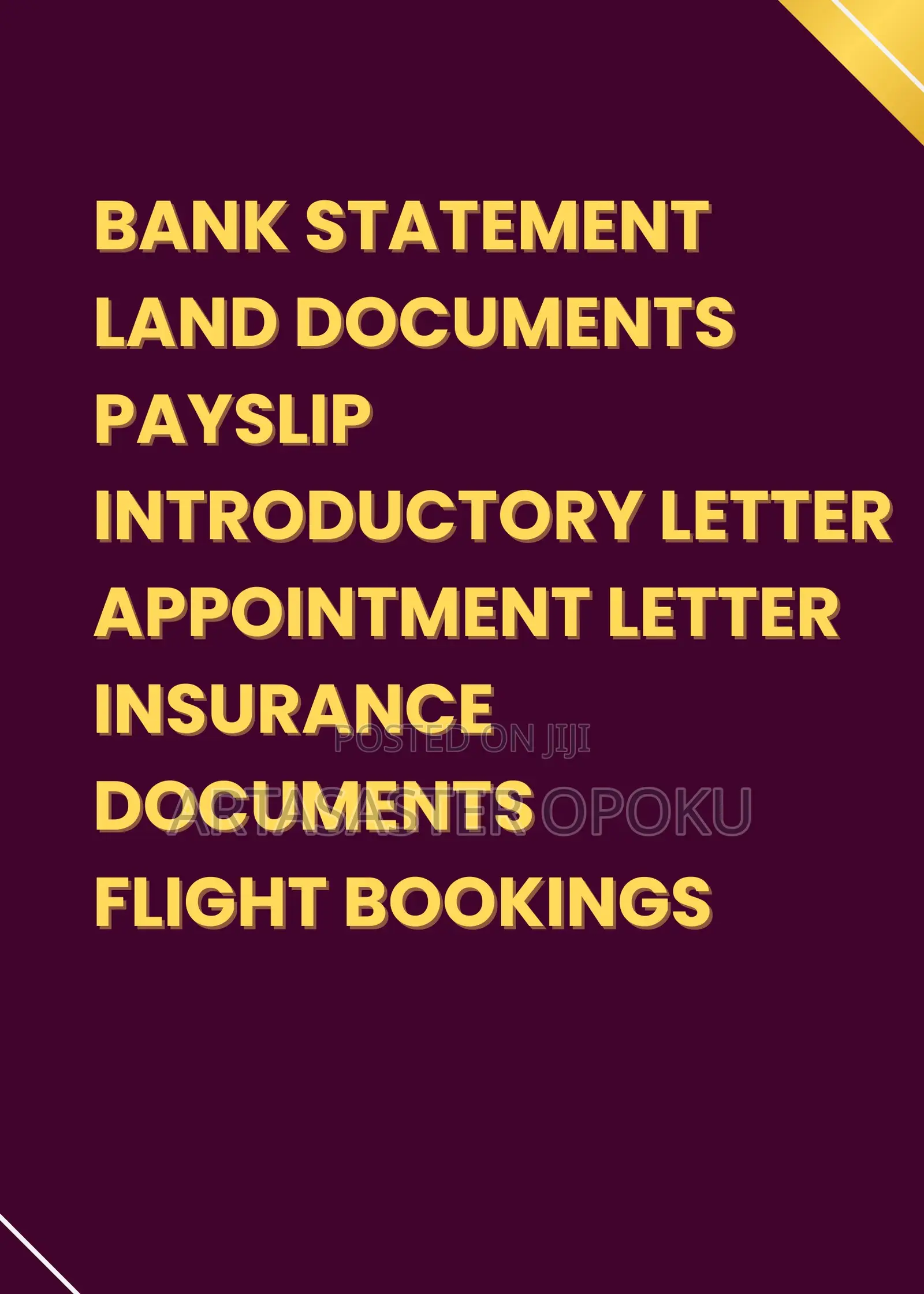 Bank Statement,Payslip,Introductory Letter Etc