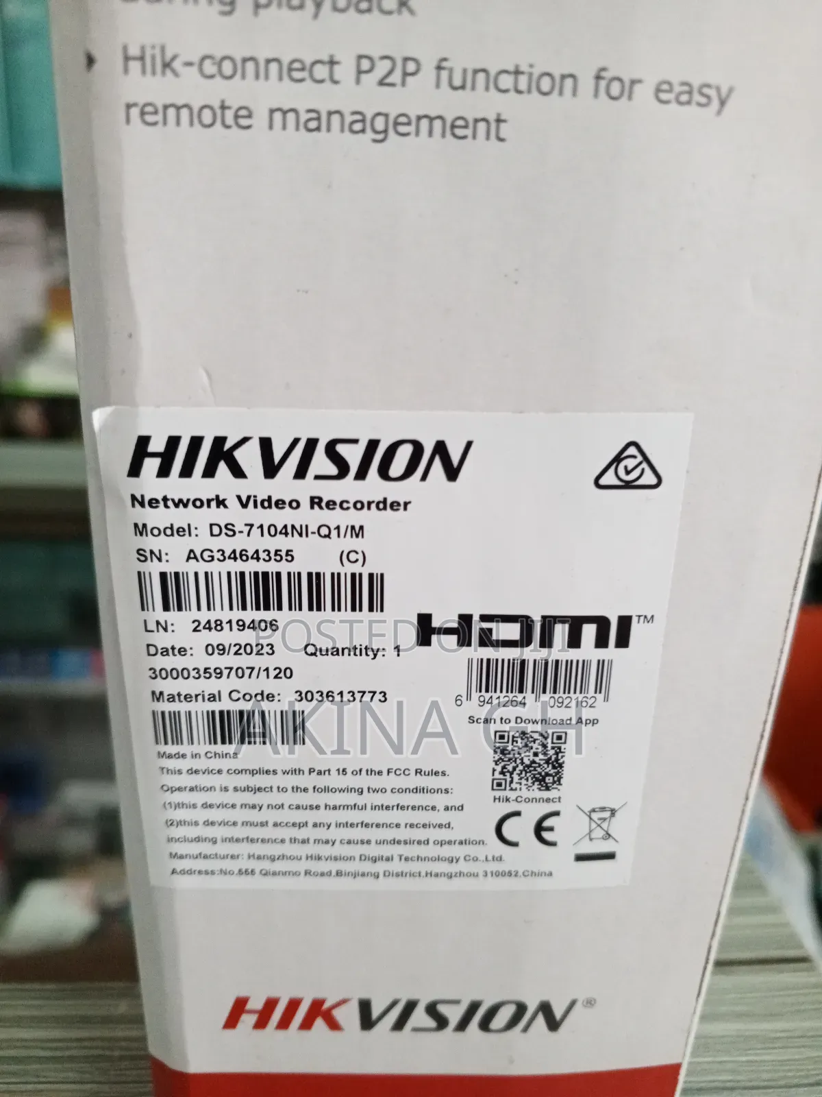 Hikvision 4ch Non Poe Embedded Network NVR DS-7104NI-Q1/M