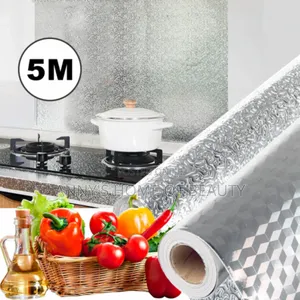 Kitchen Waterproof Fireproof Aluminum Foil Wallpaper Sticker 16.4 Feet