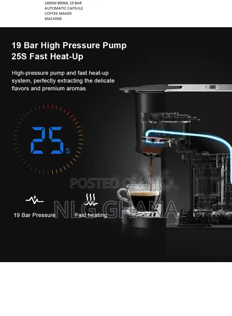 1450W 800ml 19 Bar Automatic Capsule Coffee Maker Machine
