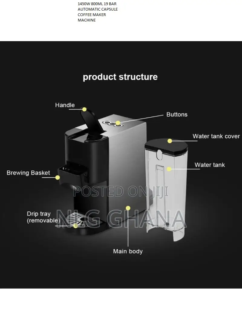 1450W 800ml 19 Bar Automatic Capsule Coffee Maker Machine