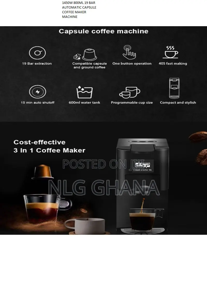 1450W 800ml 19 Bar Automatic Capsule Coffee Maker Machine