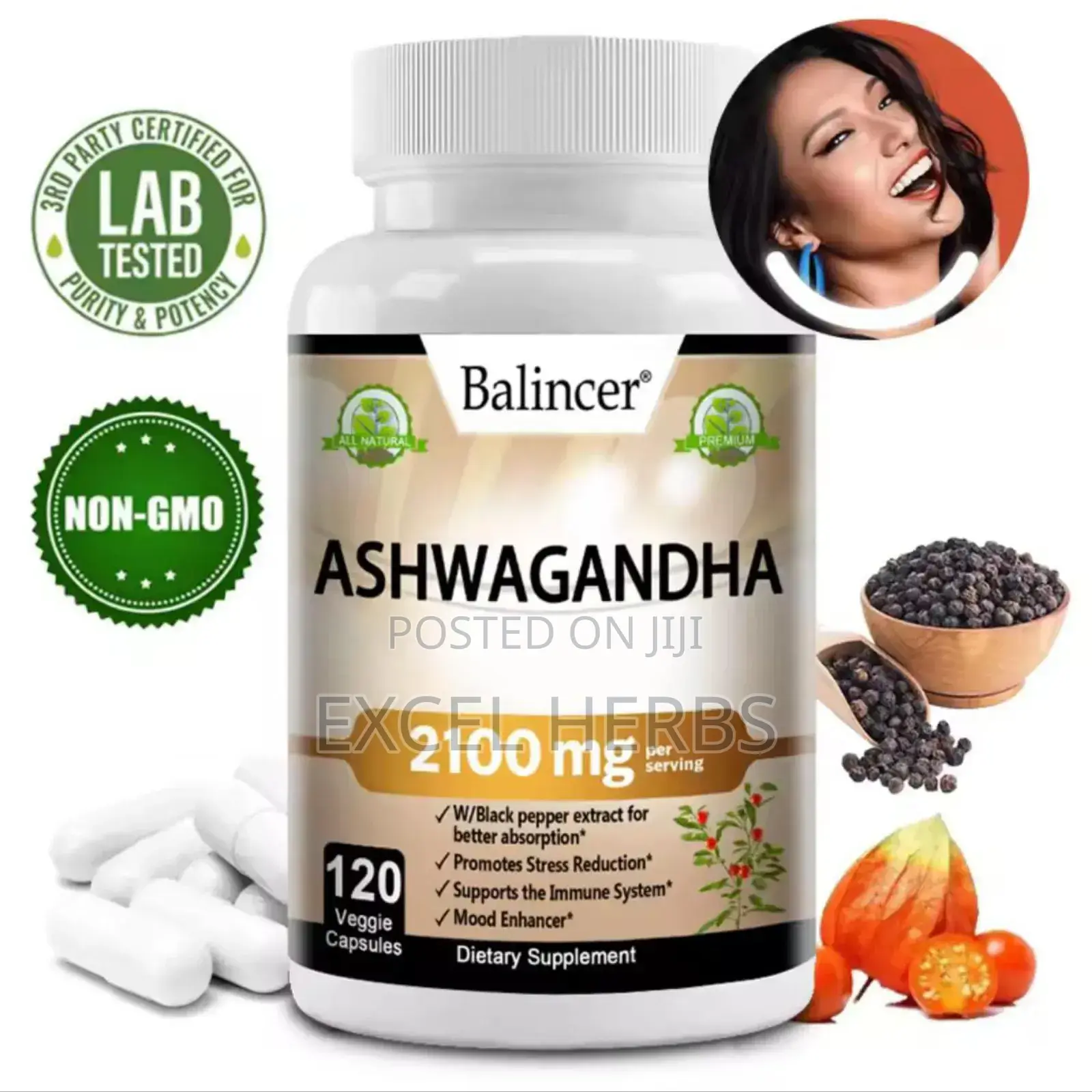 120 Capsules Organic Ashwagandha 2,100 Mg - Stress Relief