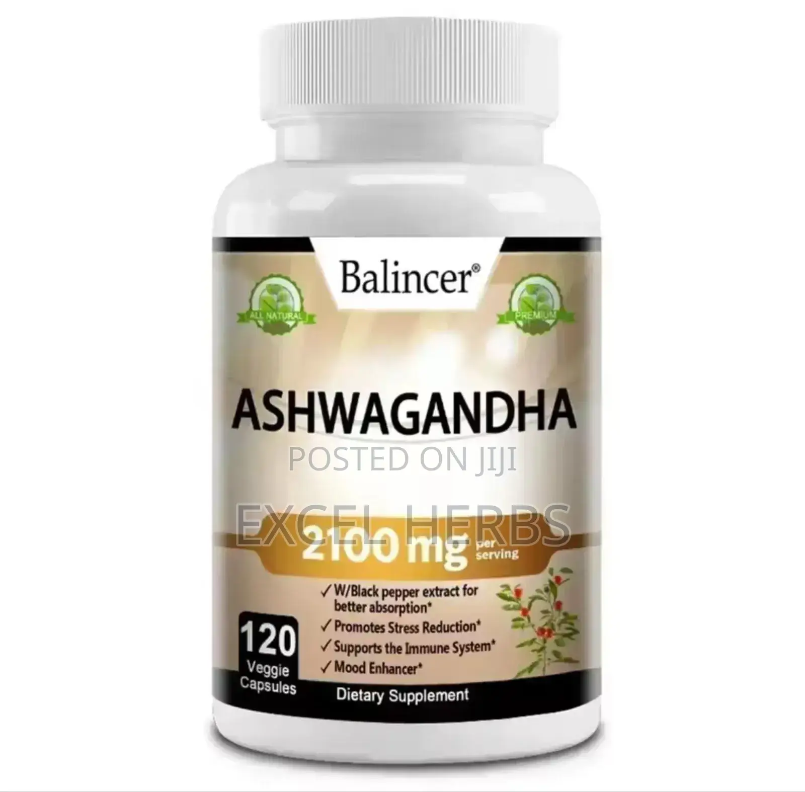 120 Capsules Organic Ashwagandha 2,100 Mg - Stress Relief