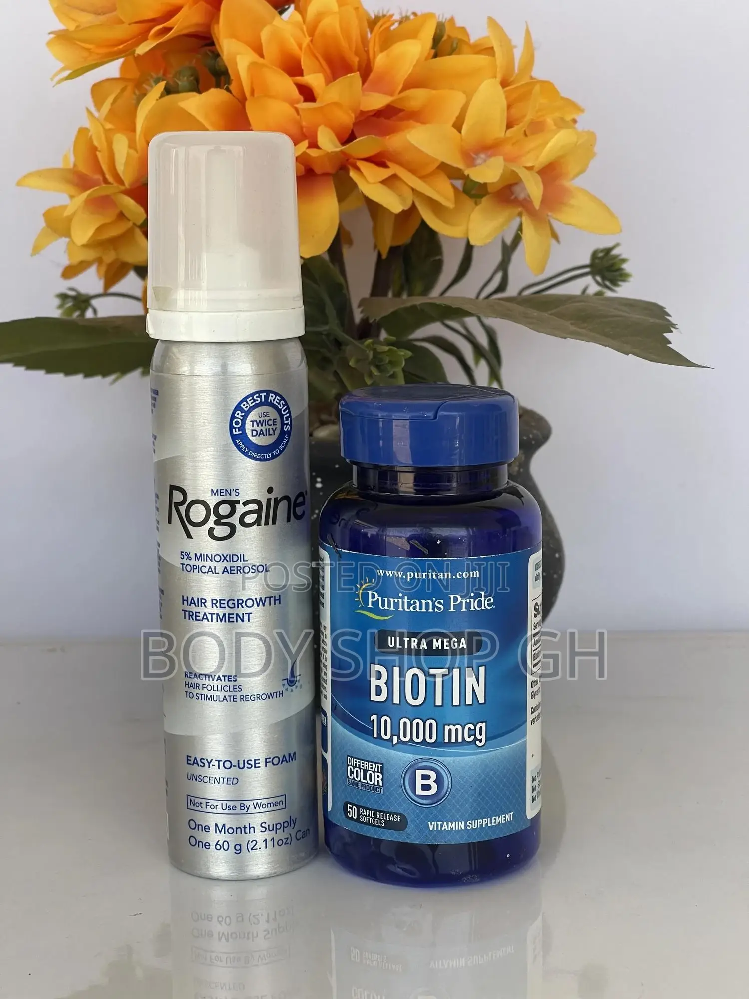 Rogaine + Biotin for Hairloss, Receding Hairline and Baldnes