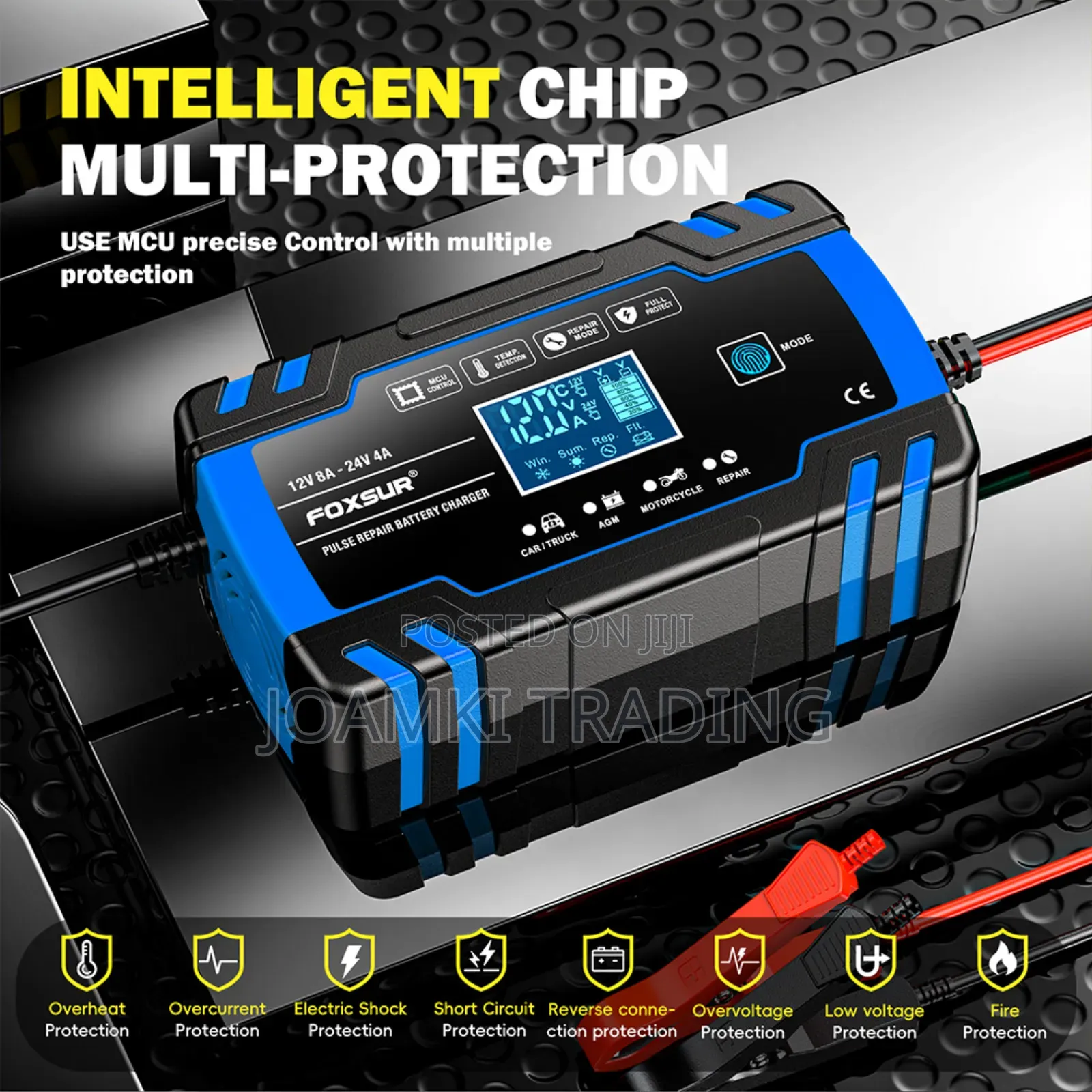 12v-24v Car Battery Charger, Pulse Repair With LCD