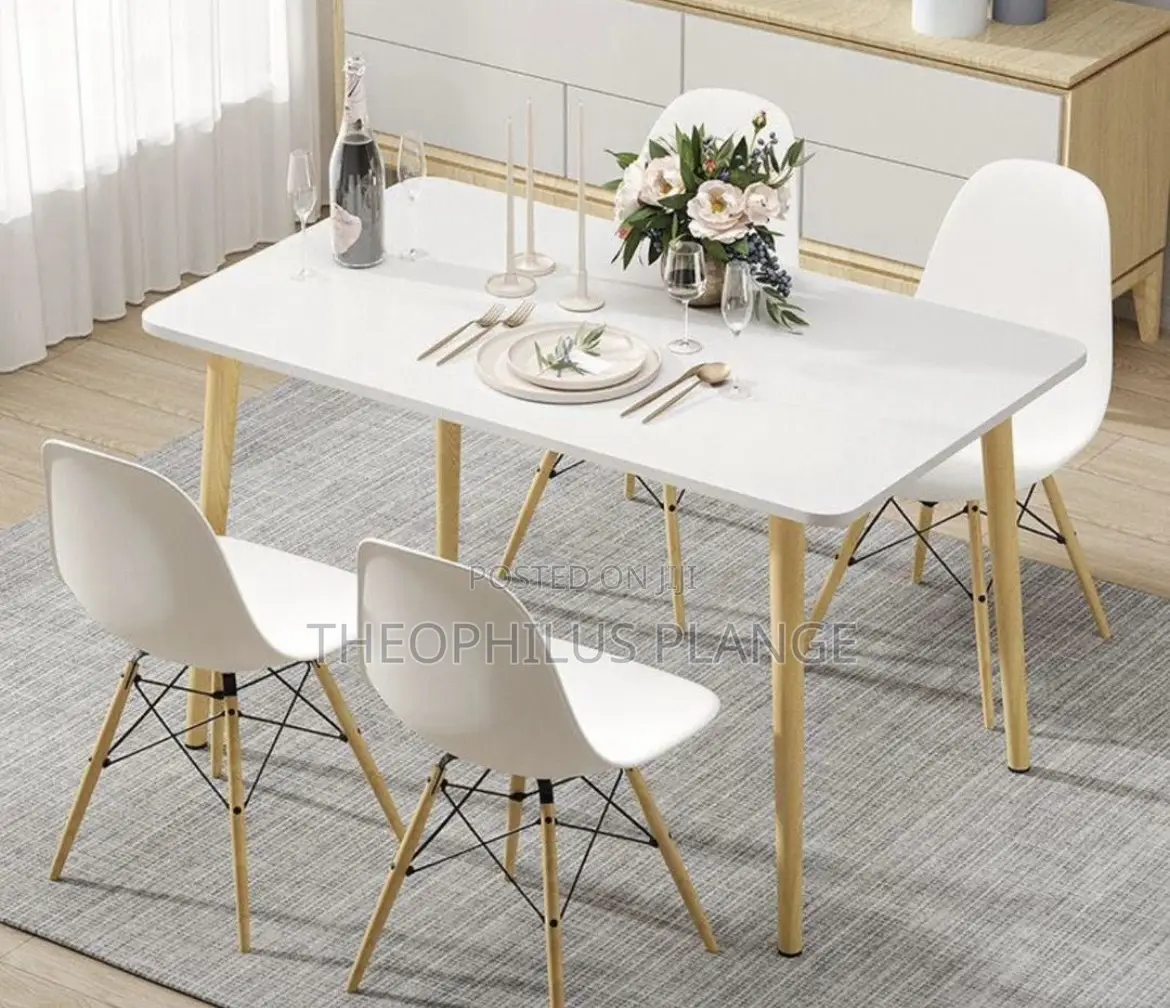 White Dining Table Set With 4 Nordic Chairs