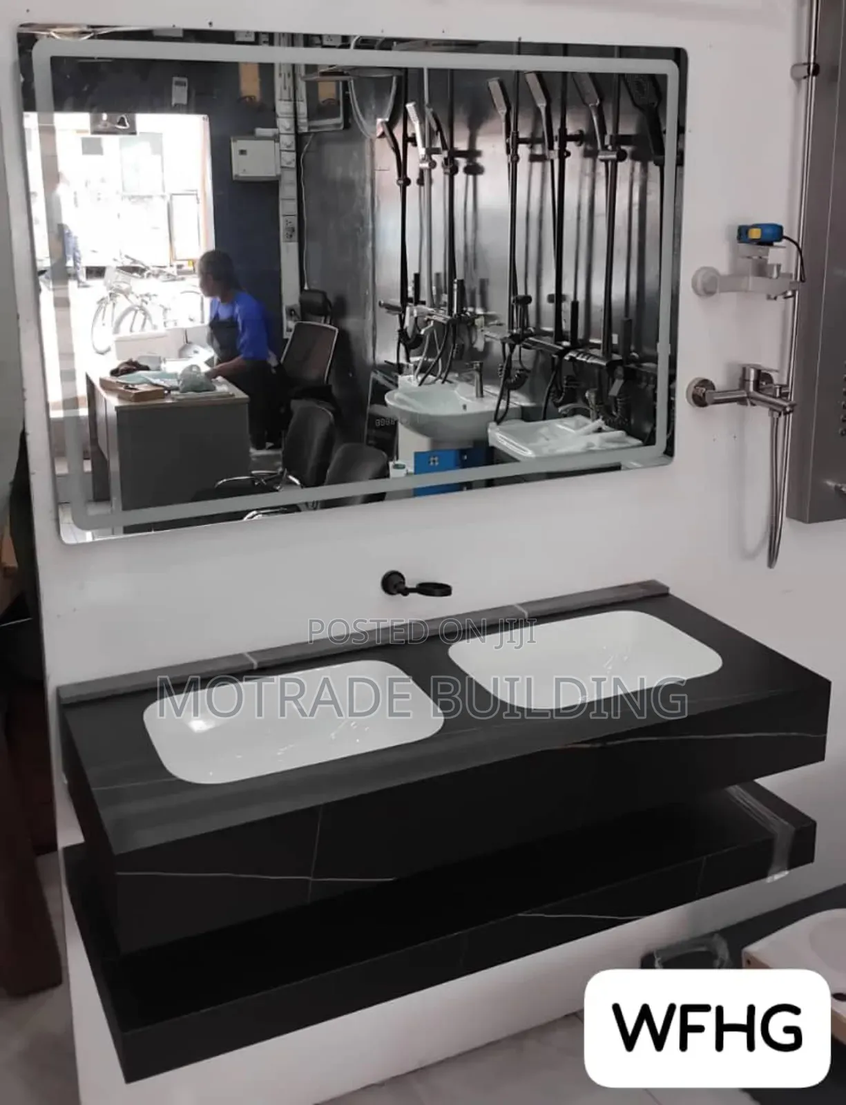 Black Double Cabinet Basin With Led Light And Tap