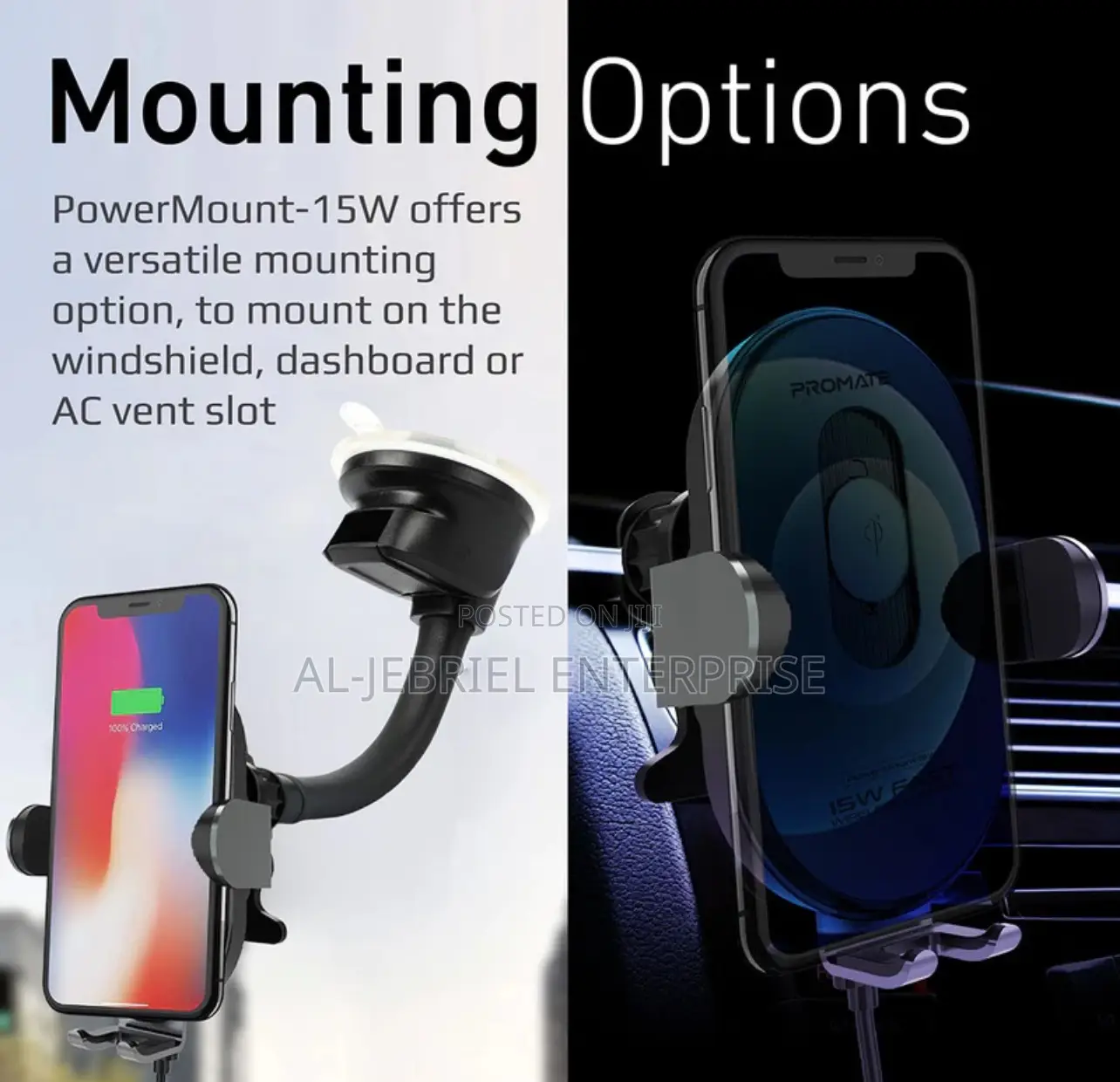 POWERMOUNT-15W Promate Smart Sensor Car Wireless Charger