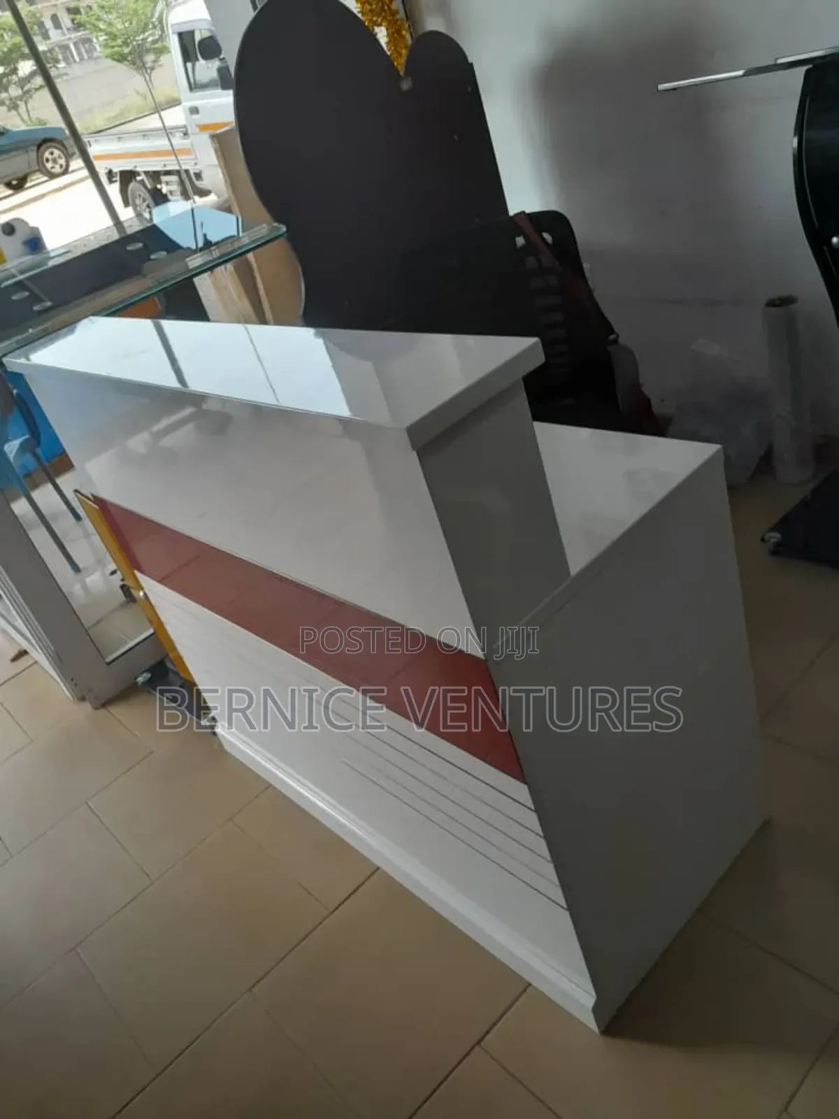 White With Red Line Reception Desk