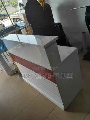 White With Red Line Reception Desk