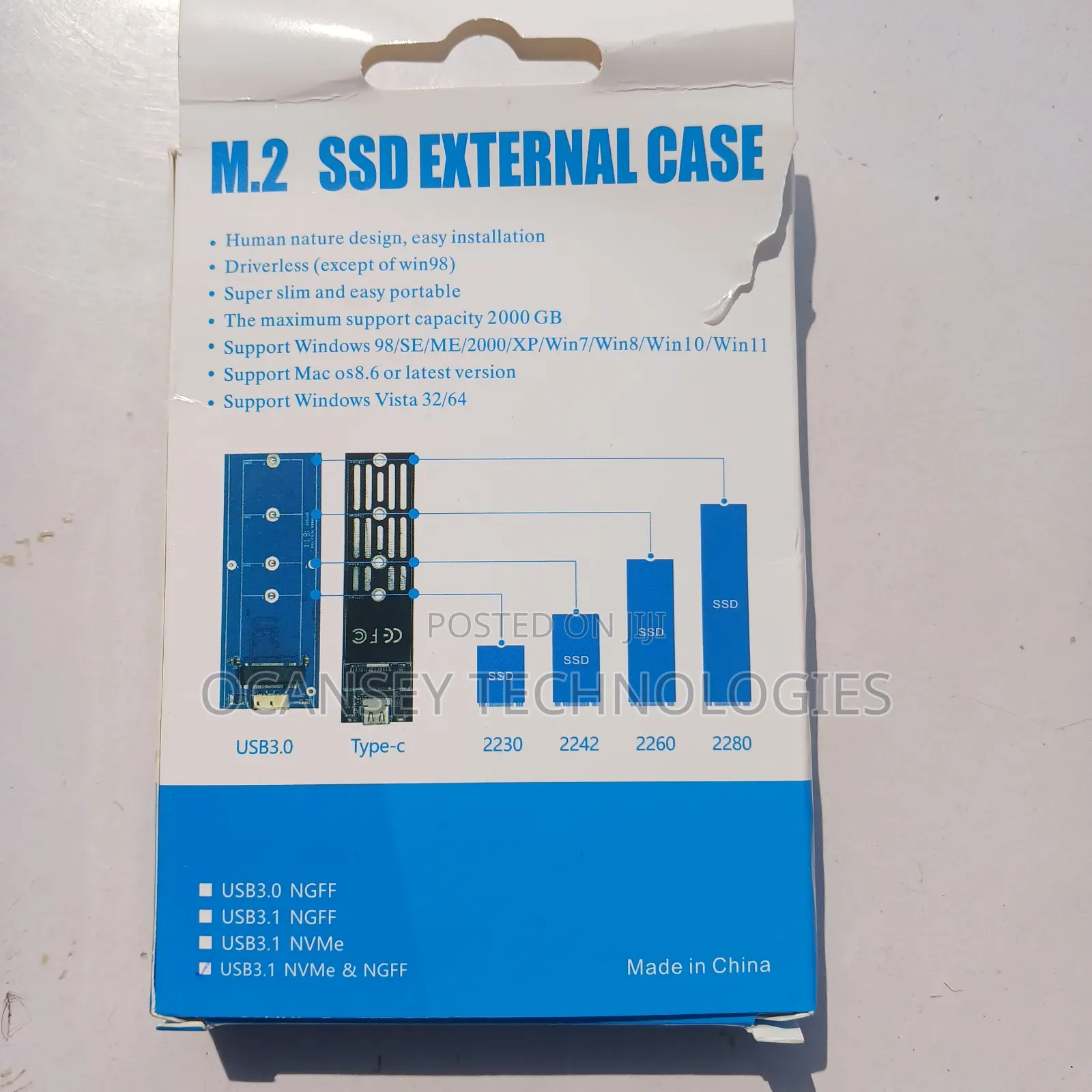 Original USB 3.2 Gen 2 to M.2 NGFF Nvme 2 in 1 SSD Case
