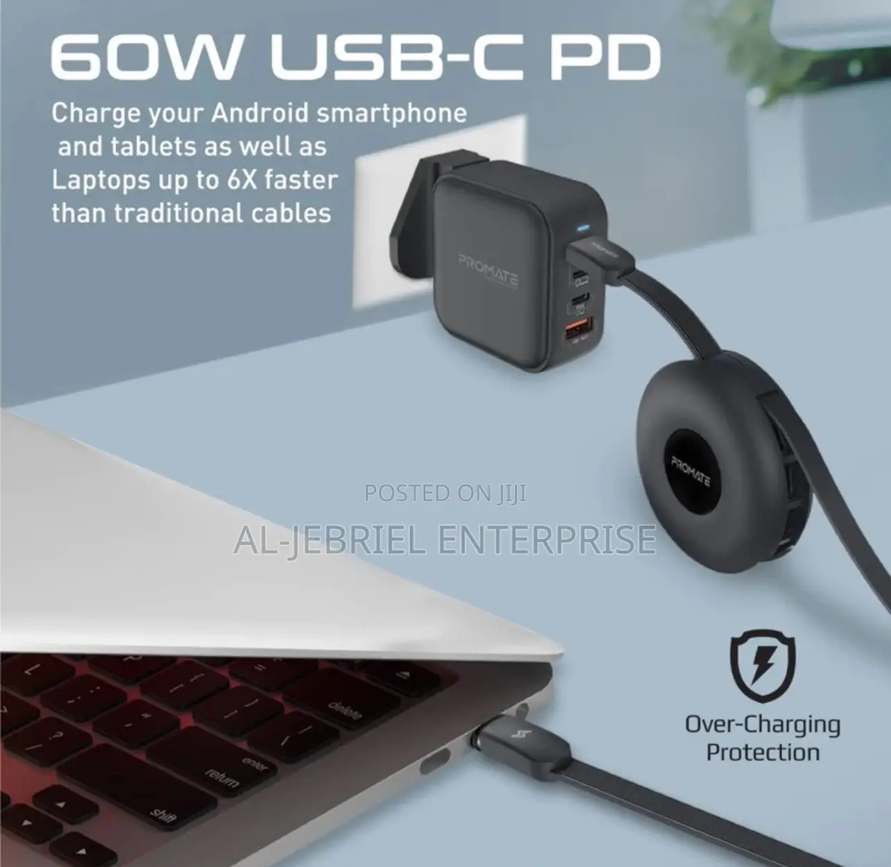 3-in-1 Promate Auto-Recoil USB-C Cable With Magnetic USB-C