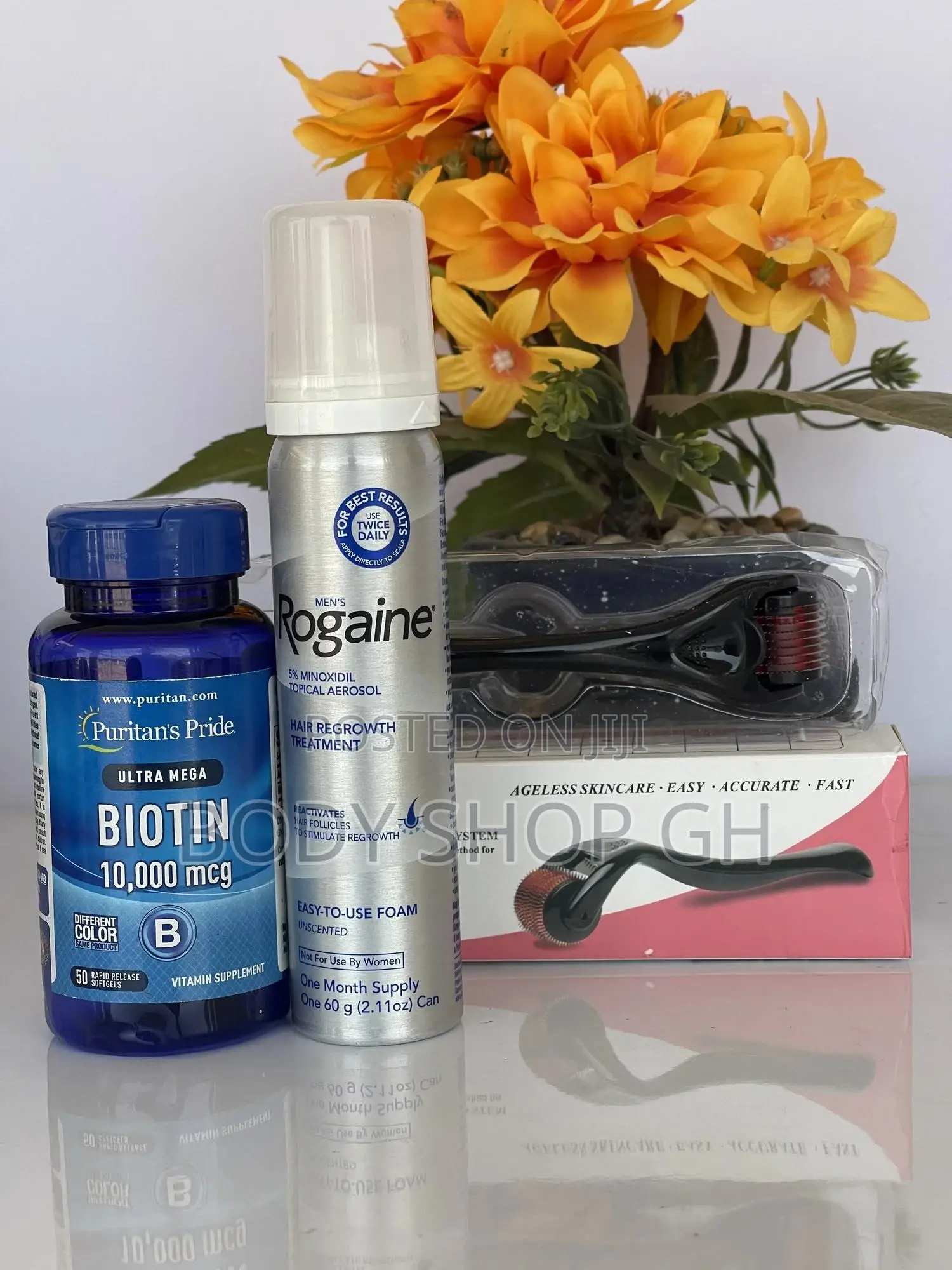 Rogaine + Biotin + Derma Roller for Hairline and Hairloss