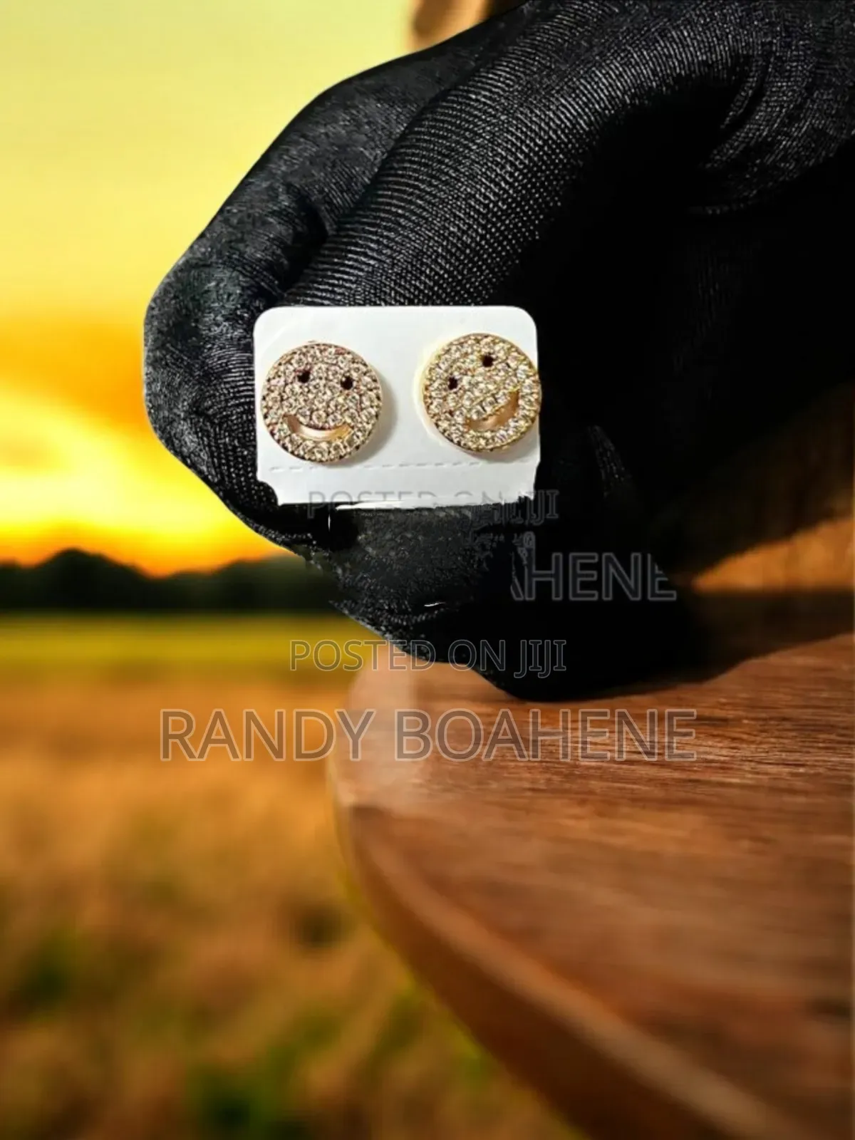 Men Smiley Zircon Stone Gold Colored Earrings
