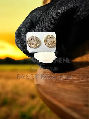 Men Smiley Zircon Stone Gold Colored Earrings
