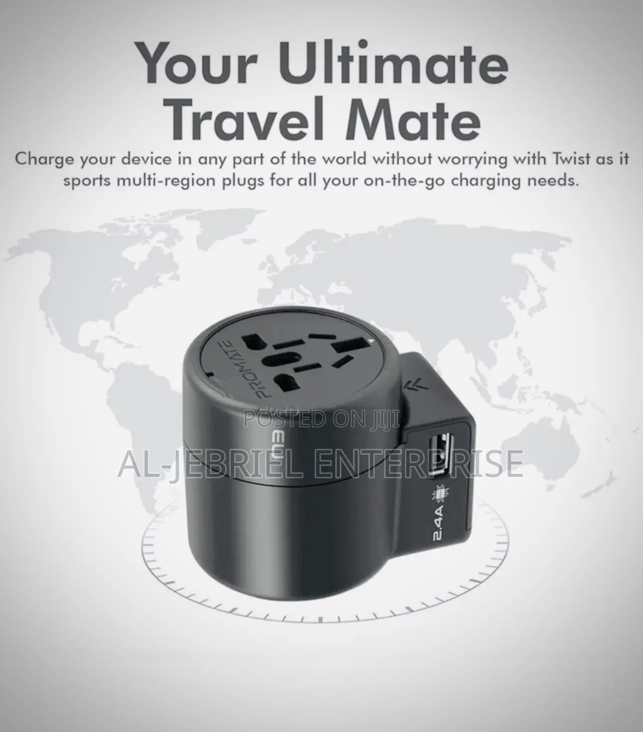 Multi-Plug Promate Twist Travel Adapter With USB AC SOCKET