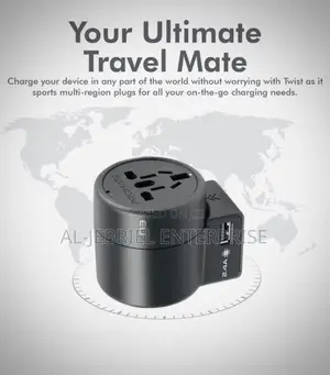 Multi-Plug Promate Twist Travel Adapter With USB AC SOCKET