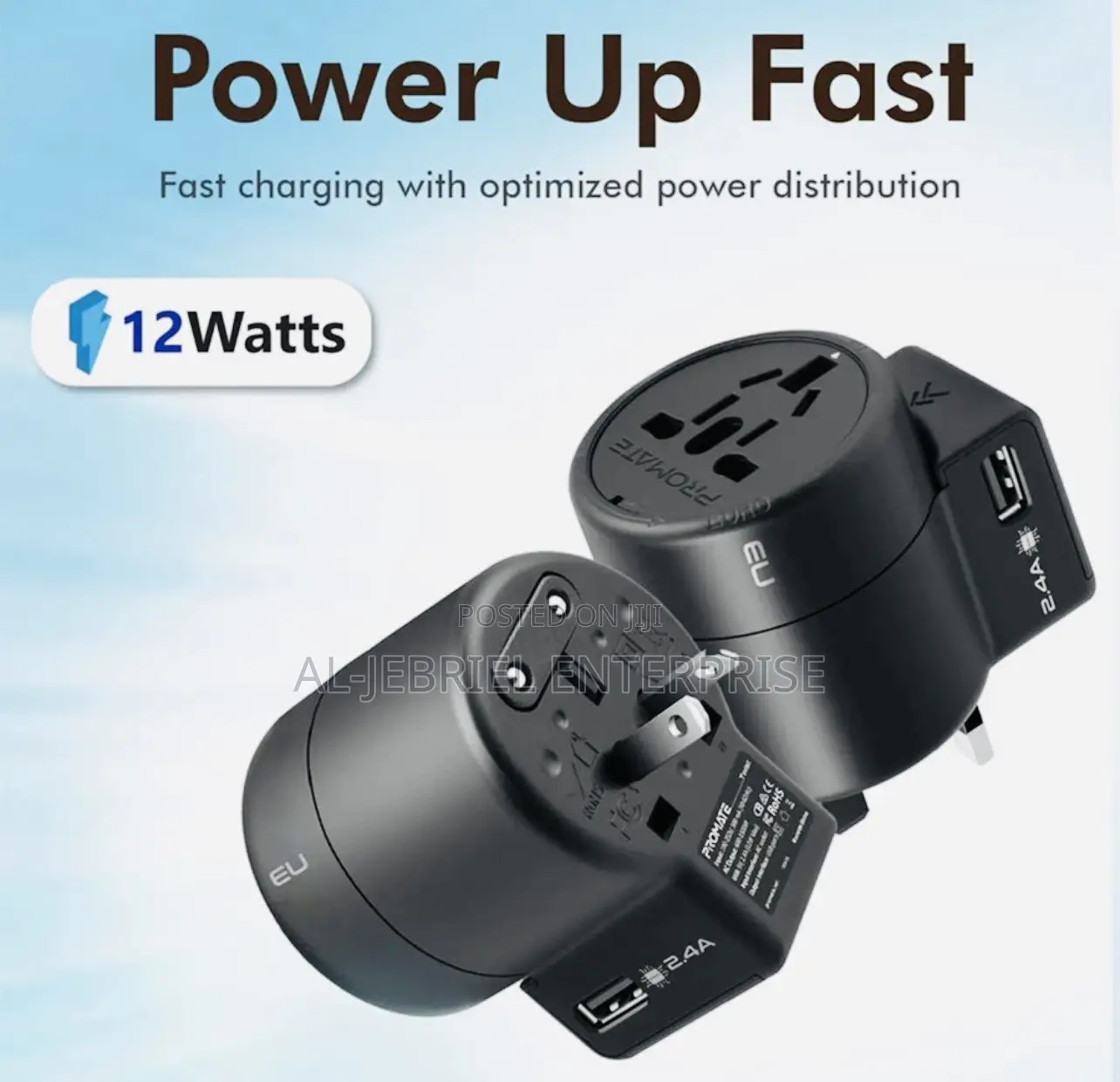 Multi-Plug Promate Twist Travel Adapter With USB AC SOCKET