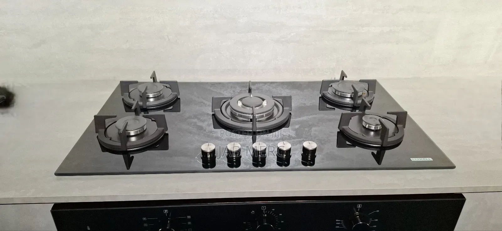 90cm Save Big Promo Gas Cooker 5 Burner Inbuilt Cast Iron Glass Black