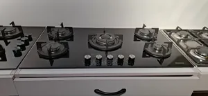 90cm Save Big Promo Gas Cooker 5 Burner Inbuilt Cast Iron Glass Black