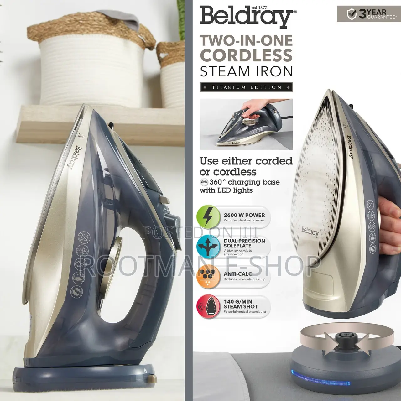 BELDRAY 2 In 1 CORDLESS Steamiron-rosegold Specialedition