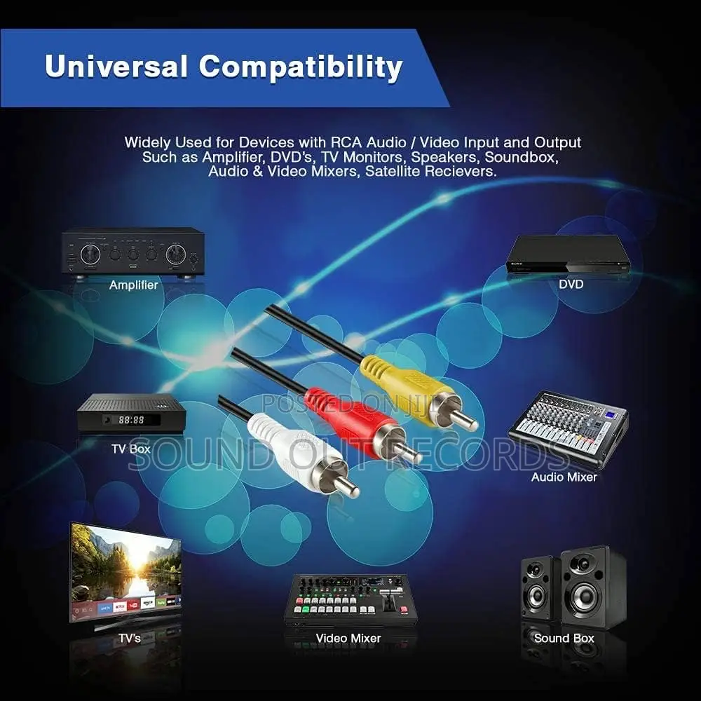 Durable 3way Rca to Rca(Phono to Phono) Cables