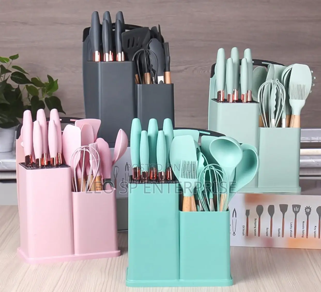 19pcs Silicon Kitchen Tool Sets for Non Stick Cookware Sets.