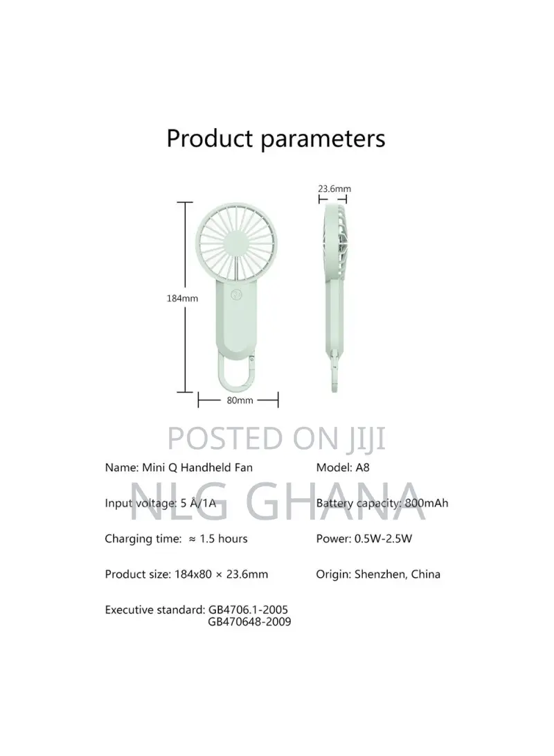 Mini Q Handheld Fan 3 Speeds Portable Outdoor Hanging Coolin