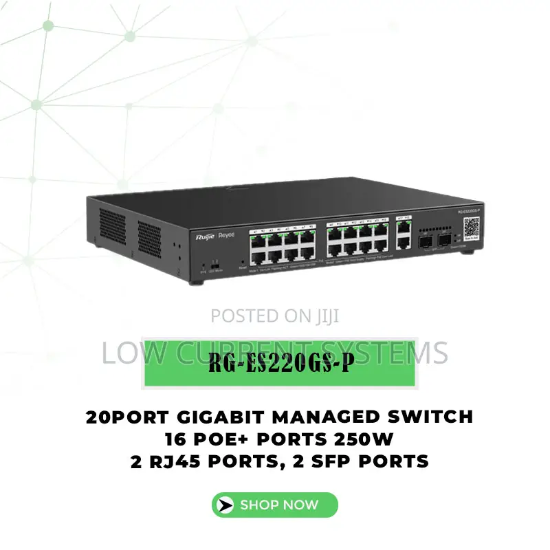 Ruijie 20 Port Gigabit Managed Poe+ Switch Network 250w Sfp+