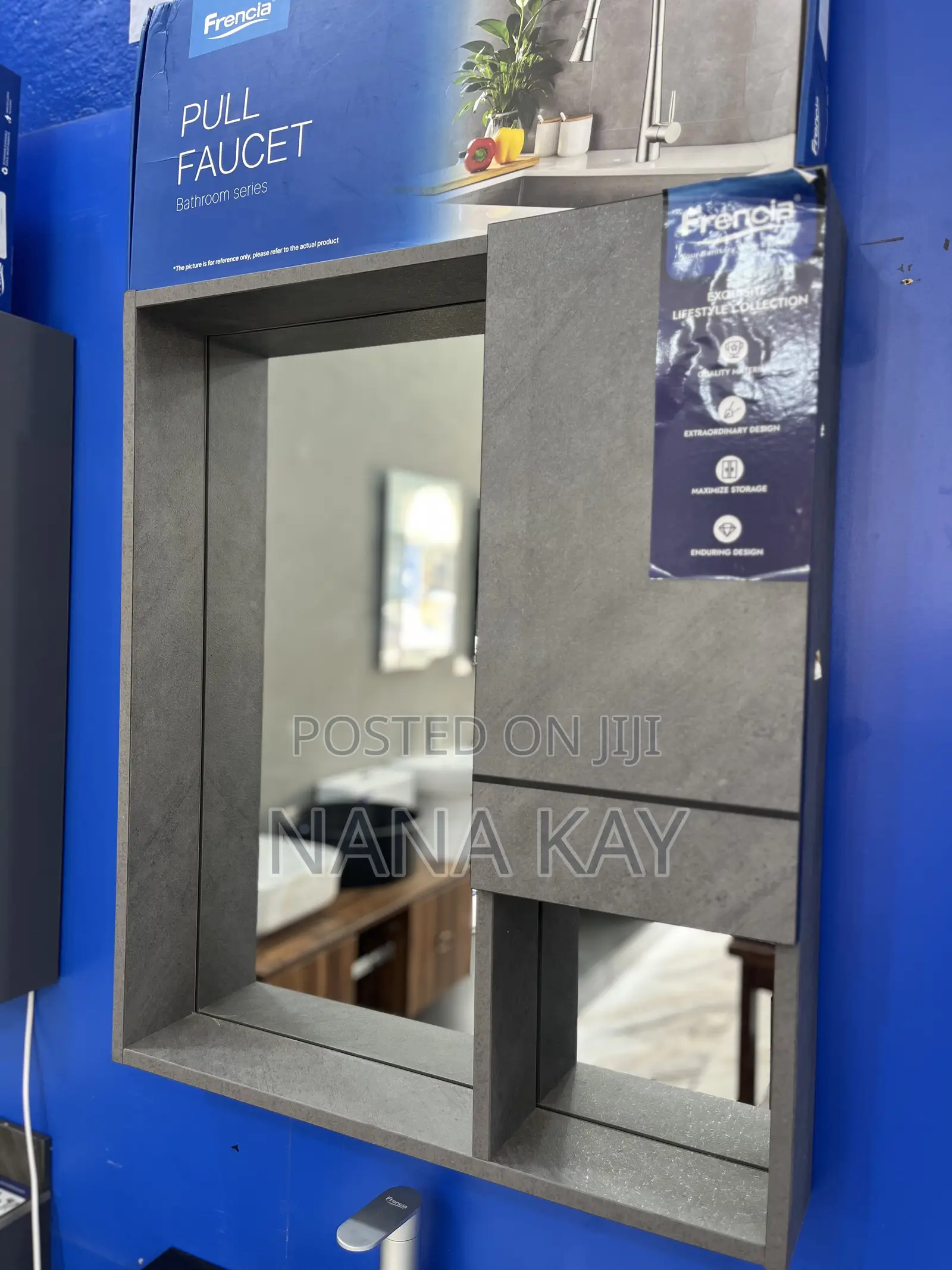 Black and Grey Cabinet Basin With Cabinet Mirror